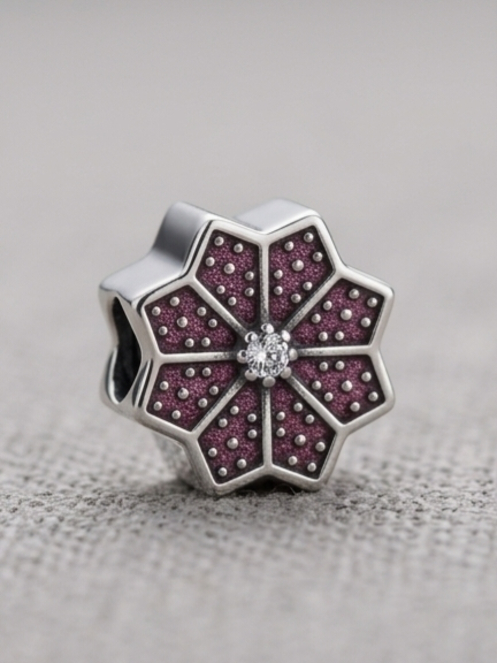 Pandora Sterling Silver Flower Charm in Deep Raspberry Pink